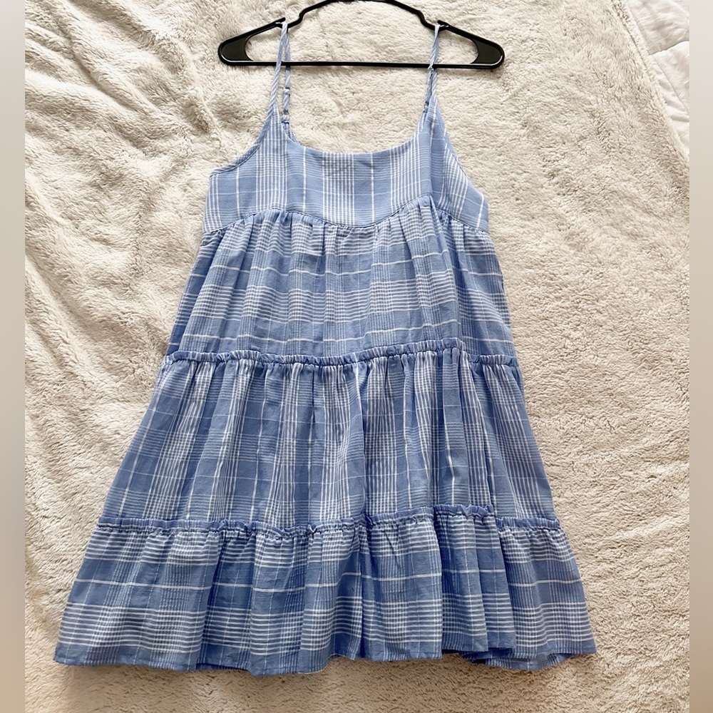 never worn before blue flowy plaid summer dress.